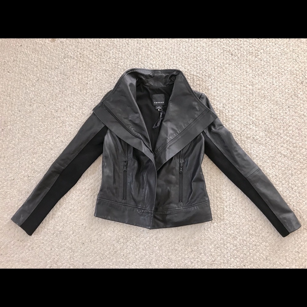 Trove Drape Front Black Leather Jacket - Moto chic - Size XS 100% Authentic